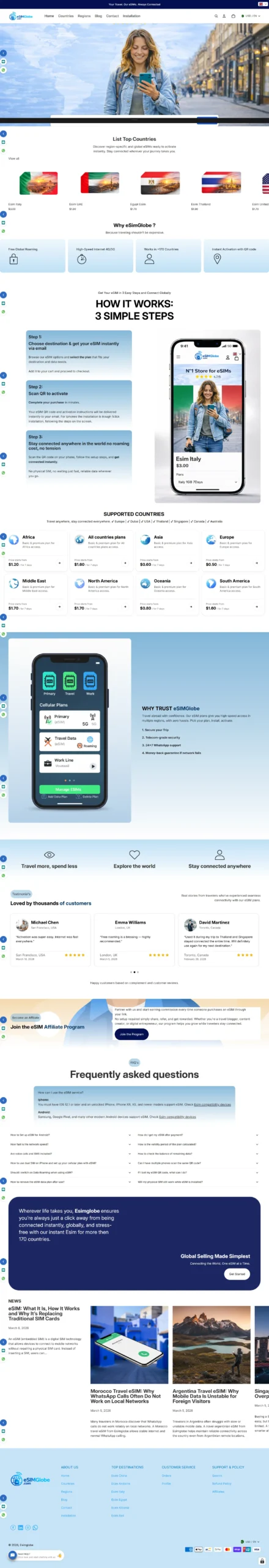 ESim Globe Shopify Store — Full Page Preview