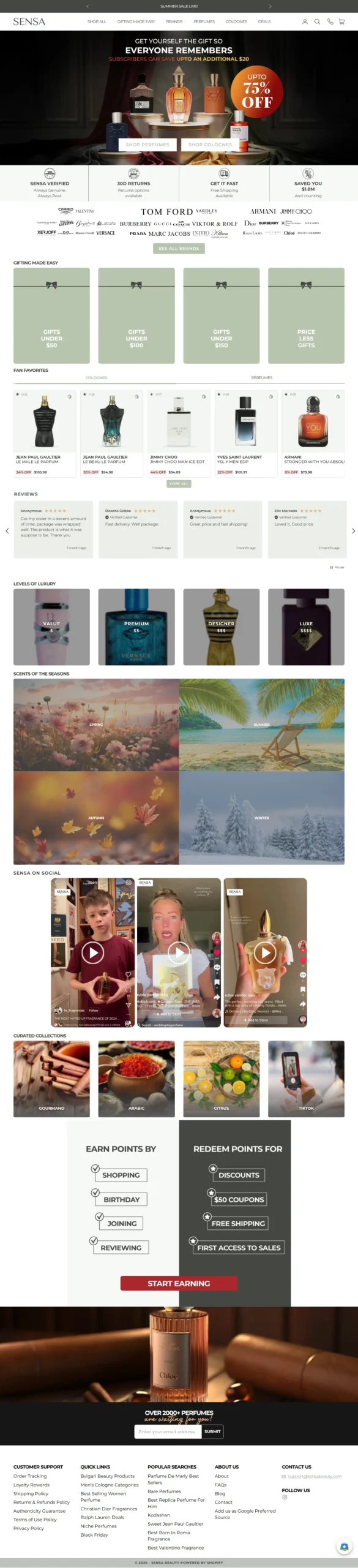 Sensa Beauty Shopify Store — Full Page Preview